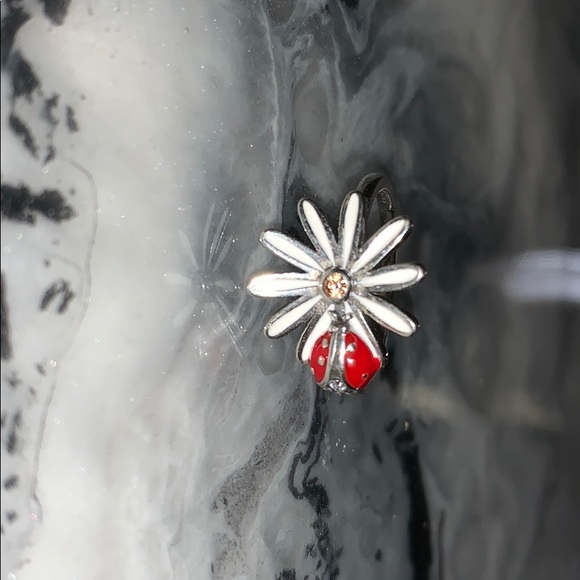 Real silver lady bug and flower ring - Picture 4 of 4